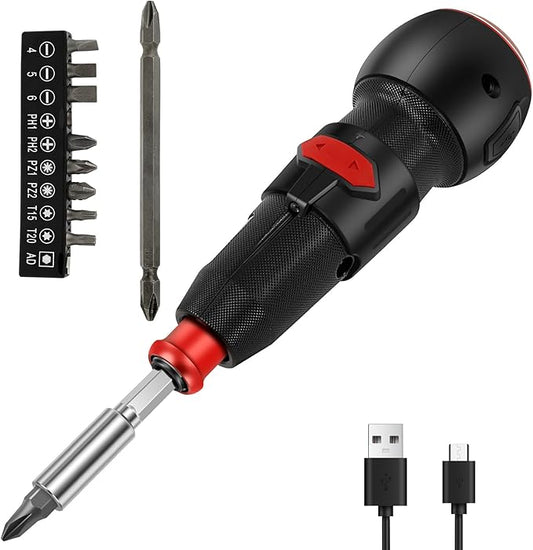 Cordless Electric Screwdriver, 3.6V Portable Power Screwdriver with LED Light & 9 Bits, USB Rechargeable-Dual Mode(3N.m/10N.m) High Torque Electric Ball Grip Screwdrivers for DIY Repair