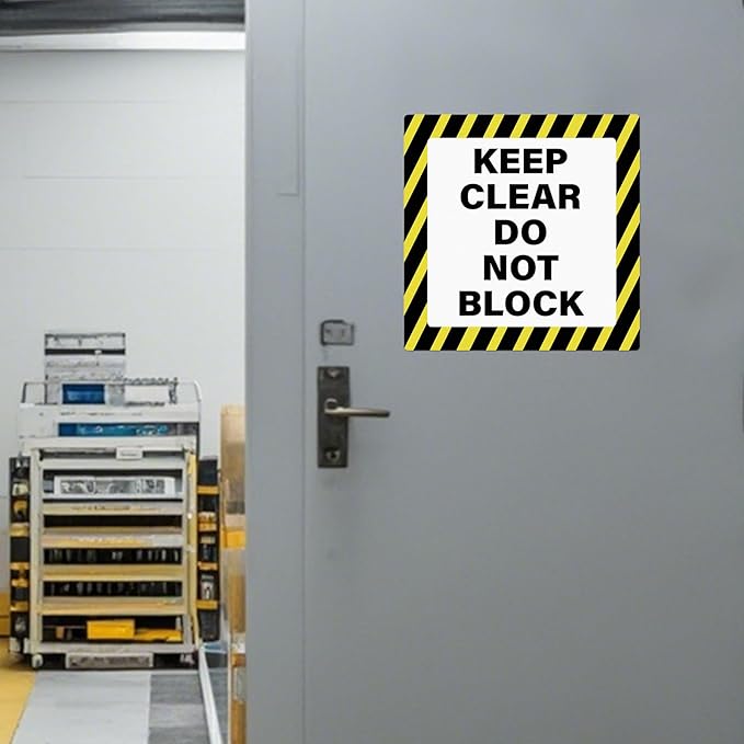 5 Pack Keep Clear Do Not Block Sign 17 × 17 Inches Caution Warning Safety Sticker Self Adhesive Vinyl Waterproof Signage for Factory Warehouse Workplace