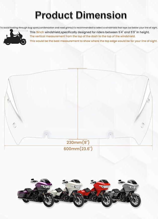 9" Wave Windshield Windscreen Wind Splitter Compatible with Harley Davidson Touring CVO Road Glide FLTRXSE 2023-up,CVO Road Glide ST FLTRXSTSE 2024-up,Road Glide FLTRX 2024-up (Clear)