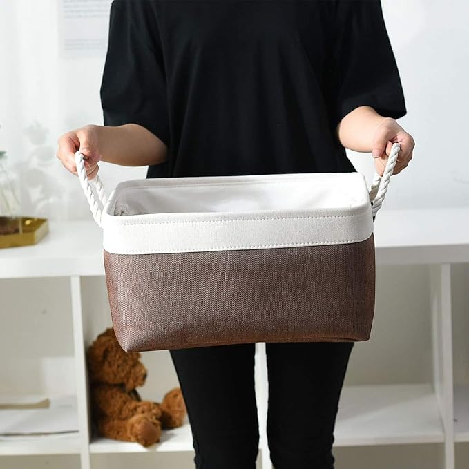Large Storage Baskets for Shelves, Fabric Baskets for Organizing, Collapsible Storage Bins for Closet, Nursery, Clothes, Home & Office [3-Pack, White&Brown]