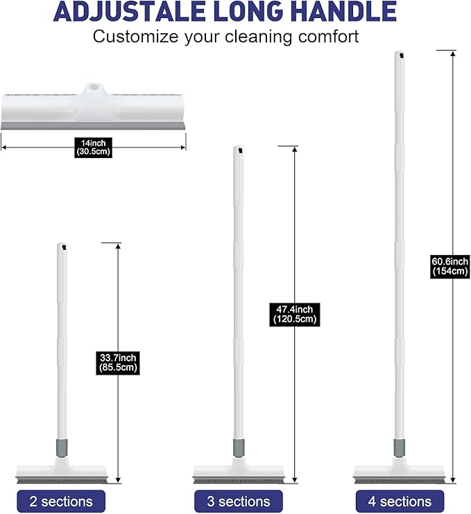 Floor Scrub Brush with 60 inch Long Handle, 2 in 1 Heavy Duty Stiff Bristle Floor Scrubber Brush and Scraper for Cleaning Shower, Tile, Bathroom, Kitchen, Deck, Garage, Patio