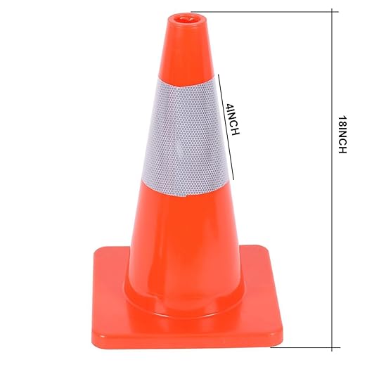 Reliancer 6PCS 18" Traffic Cones PVC Safety Road Parking Cones Weighted Hazard Cones Construction Cones for Traffic Fluorescent Orange w/4" Reflective Strips Collar