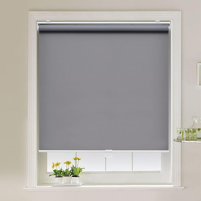 AOSKY Cordless Roller Shades Blackout Blinds for Windows Room Darkening Rolled Up Shades with Spring System, UV Protection Window Shades Door Blinds for Home and Office (28" W x 72" H, Grey)