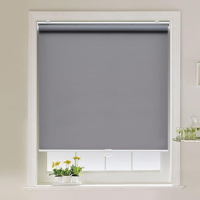 AOSKY Cordless Roller Shades Blackout Blinds for Windows Room Darkening Rolled Up Shades with Spring System, UV Protection Window Shades Door Blinds for Home and Office (35" W x 72" H, Grey)