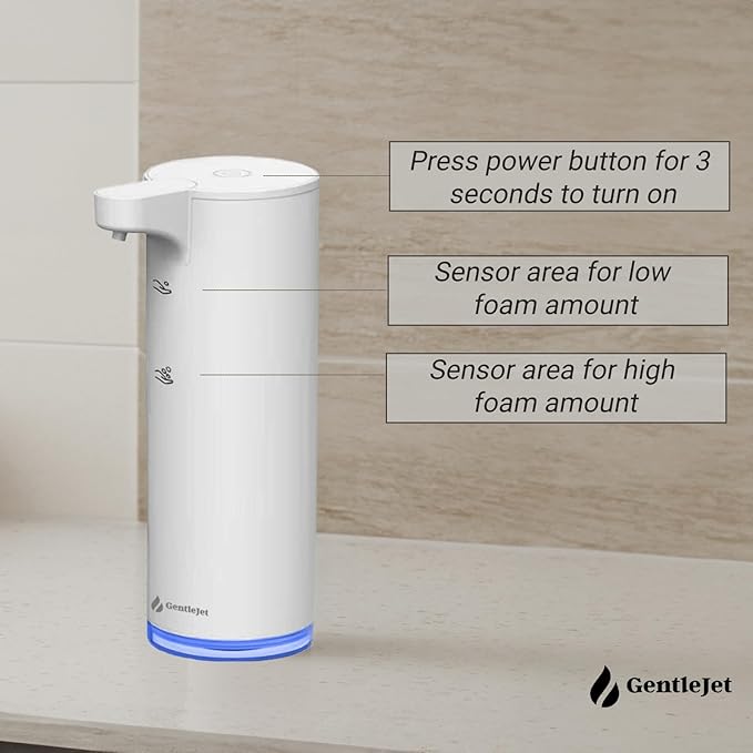 EasyFoam Automatic Foaming Soap Dispenser - Rechargeable Automatic Soap Dispenser Touchless for Bathroom or Kitchen, Motion Sensor, 2 Levels, IPX5 Water-Resistant, 9.5oz (White)