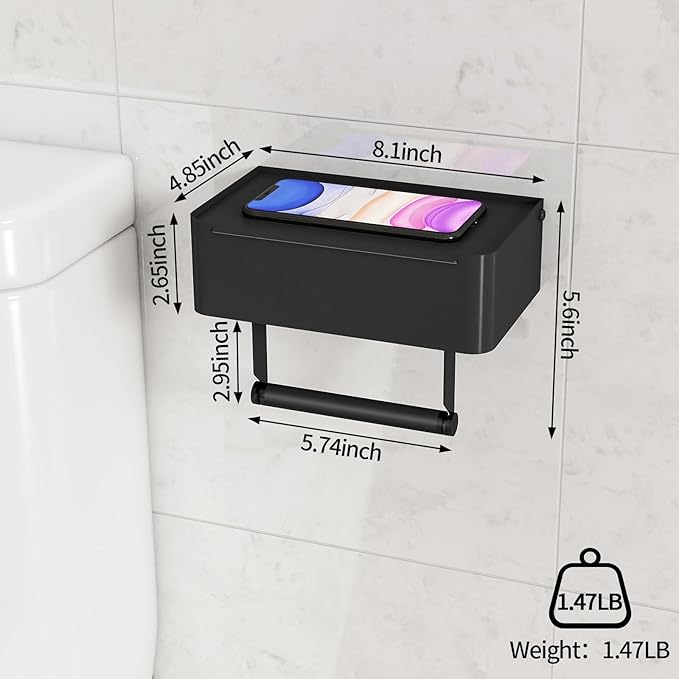 JUYSON Toilet Paper Holder with Shelf, Flushable Wipes Dispenser Fits for Bathroom Wipe Storage, Keep Your Wipes Hidden Out of Sight - SUS304 Stainless Steel Wall Mount Organizer (Matte Black)