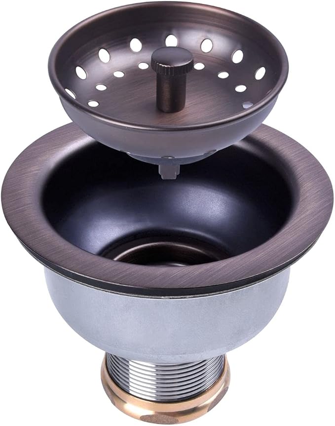 3-1/2 Deep Cup Kitchen Sink Drain Assembly, 304 Stainless Steel Construction with Fixed Post Basket and Long Extended Shank/CAS Approved and Oil Rubbed Bronze Finish