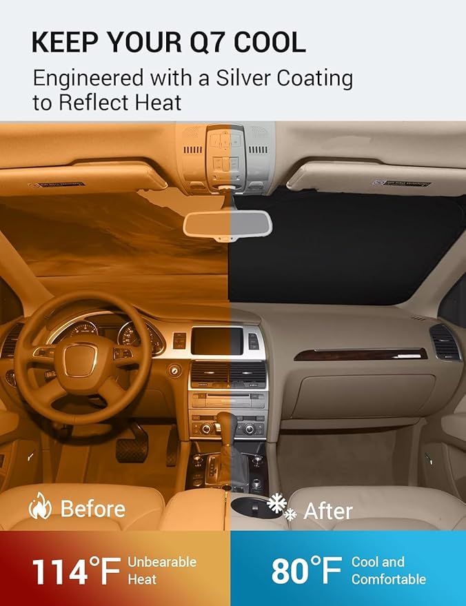 Proadsy Windshield Sun Shade for Audi Q7 2007-2015 Foldable Front Sunshade Protector Sun Visor Blocks UV Rays Keep Car Cooler
