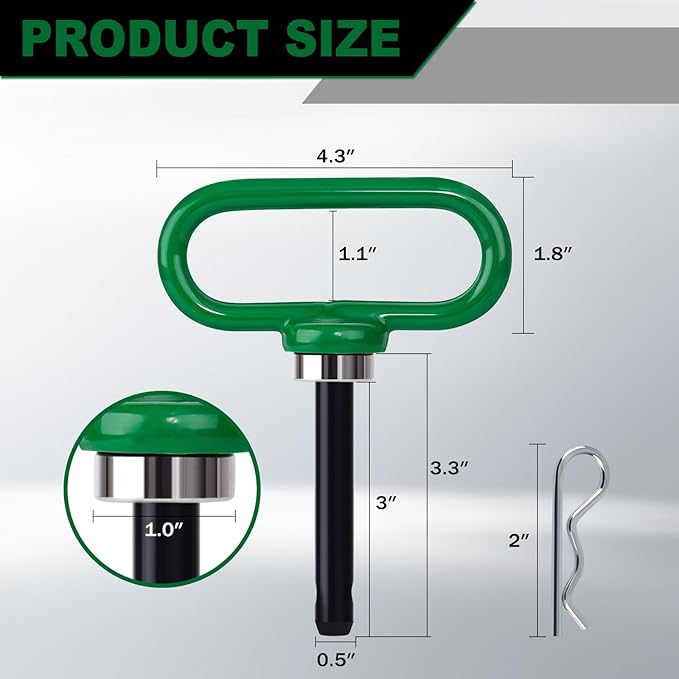 Magnetic Hitch Pin, Heavy Duty Strong Neodymium Magnet Lawn Mower Trailer Gate Pins 1/2 Inch for Mowers, Lawn Tractors, Towing - Simple One Handed Hook On & Off(Green)