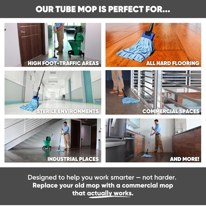 Commercial Mop Head Replacement – 1 Pack Blue Large Microfiber Tube Mop (18 oz.) | Industrial Wet Mops | Washable Refill, Reusable, Heavy Duty, Looped End Mopheads | Hardwood, Concrete