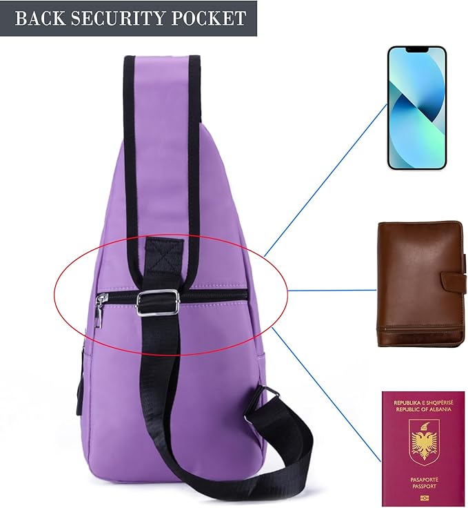 Seoky Rop Men Women Sling Backpack Nylon Water Resistant Shoulder Chest Crossbody Sling Bag with USB Charging Port