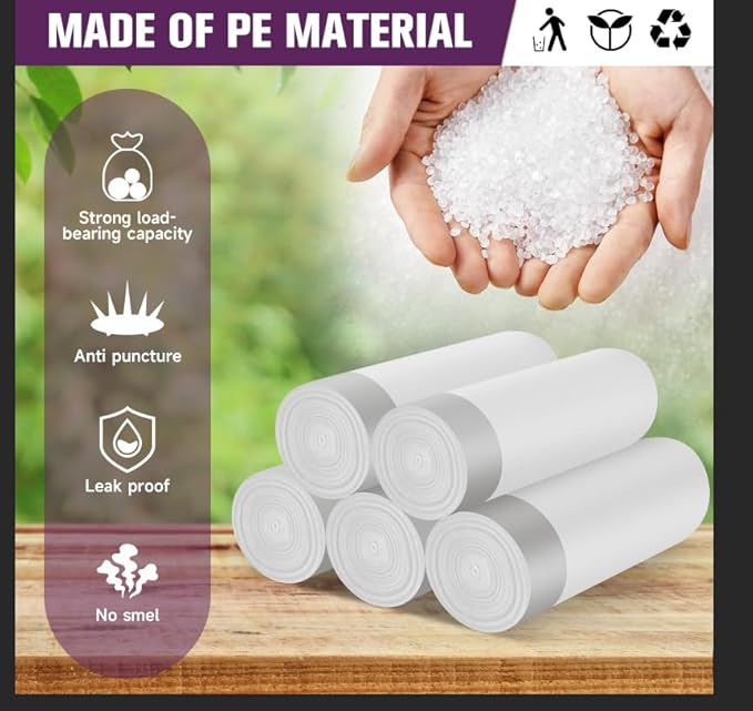 8-Gallon Garbage Bags Medium Drawstring-Trash-Bag - 80 Counts Strong Heavy Duty Unscented Contractor Recyclable Plastic Liner for Restroom Waste Basket Clear White, 4 Rolls heihaily