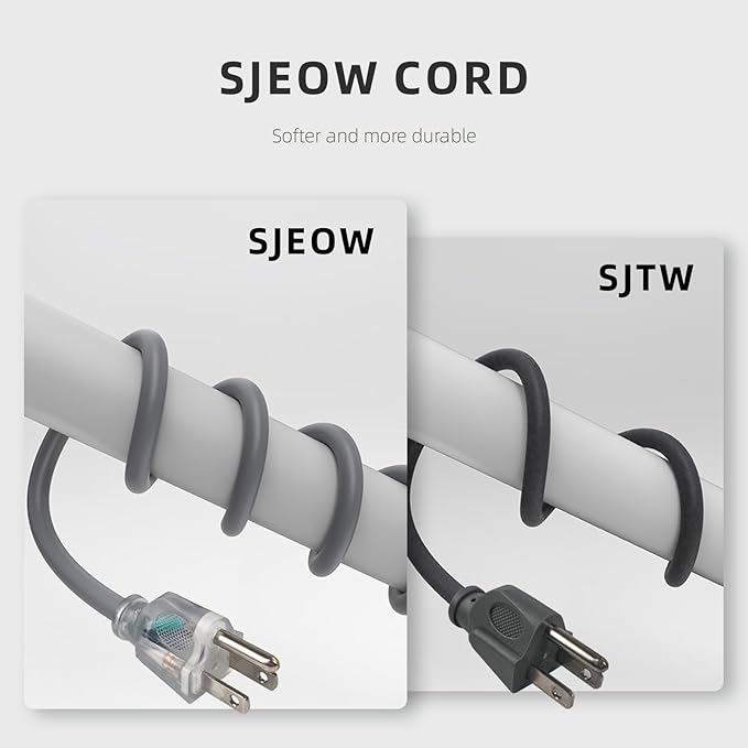 EP 50 Ft 16/3 SJEOW Heavy Duty Extension Cord, Grey Power Cable with LED Lighted Plug & 3-Prong Grounded Plug, Water-Resistant for Indoor/Outdoor Use, Lawn, Garden, Appliances & Tools