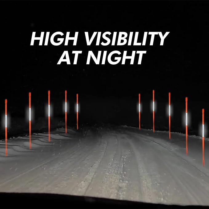 4ft Pro Snow Stakes - 48" x 5/16" Driveway Markers, Pointed Tip, Hy Viz Reflective Tape, Armor Cap (Choose Color/Quantity) (950, Orange)