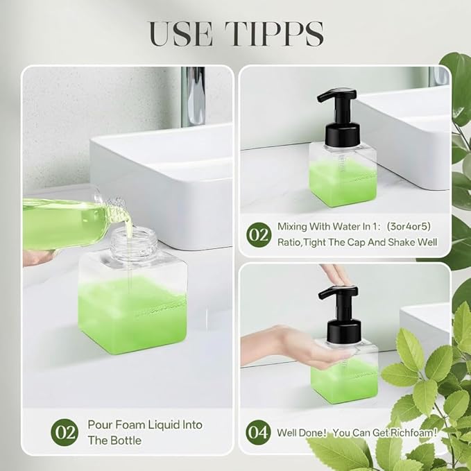 12 Piece 250ml Foam Soap Dispenser, Travel Foam Dispenser. Refillable Plastic Pump Hand Soap Bottle, Travel Essentials, Clear Container for Bathroom Vanity