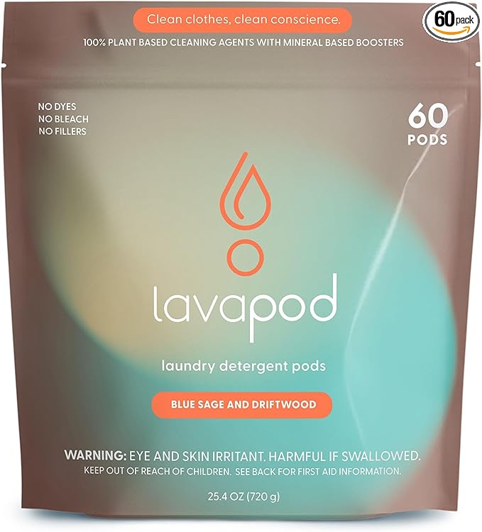 Luxury Laundry Pods - Plant-Based Detergent with Premium Fragrance | Biodegradable PVA Film | Made in USA | 60 Count (Blue Sage & Driftwood)
