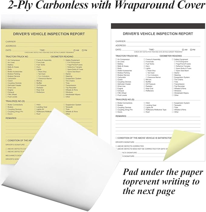 (10-Pack) Detailed Driver's Vehicle Inspection Report Book Format, 2-Ply Carbonless, 31 Sets of Forms per DVIR Log Book for Truck Drivers, 5.8" x 8.3"