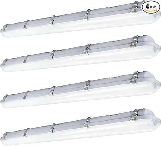 JTT 4FT LED Vapor Tight Light, 60W/50W/40W IP65 Waterproof LED Outdoor Indoor Shop Light 6000K/5000K/4000K CCT, Vapor Proof Fixture for Garage Shop Basement Barn Car-Wash, 4-Pack ETL Listed