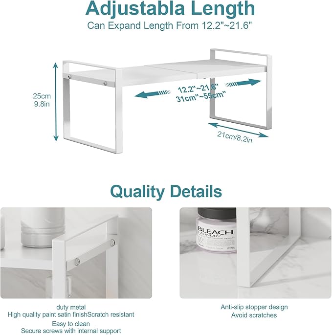 Cabinet Shelf Expandable Cupboard Under Sink Countertop Organizer Riser Rack for Kitchen Pantry Home Organization Extra Storage Space Saver Heavy Duty