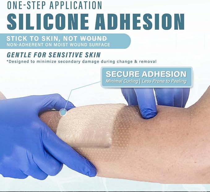 EVERLIT Silicone Super Absorbent Dressing with Border | Sterile Self-Adhesive SAP Bandage Pad for High Absorbency & Reduced Risk of Maceration | Advanced Wound Care for Heavily Exudating Wound 4x8