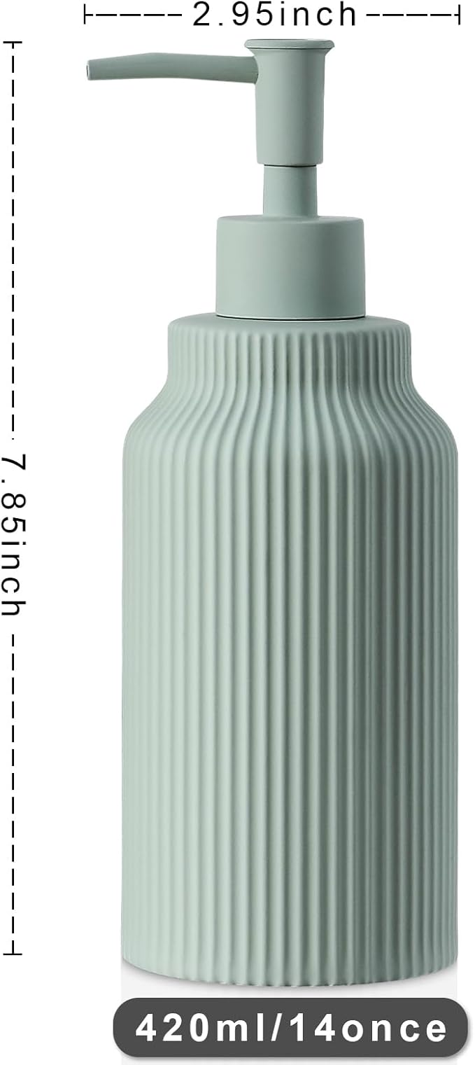Modern Matte White Soap Dispenser for Bathroom，14oz Ceramic Soft Touch Hand Lotion Dispenser with Pump，Liquid soap Dispenser for Kitchen Rubber Paint (Green)