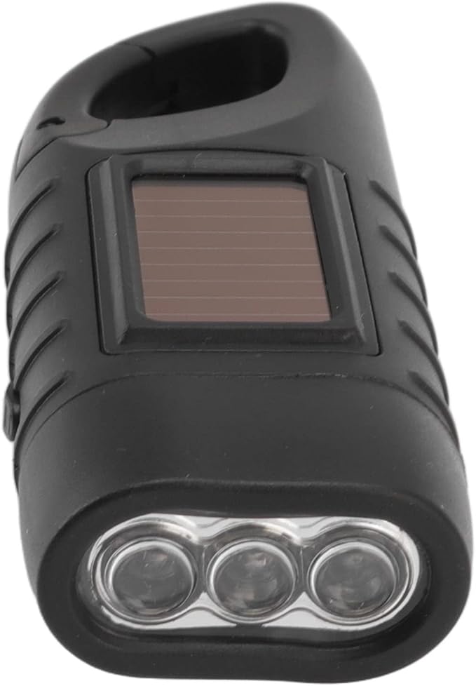 Hand Crank Solar Flashlight, Rechargeable Survival Light for Outdoor Camping, Hiking, Emergency, Plastic 4.9x1.8in