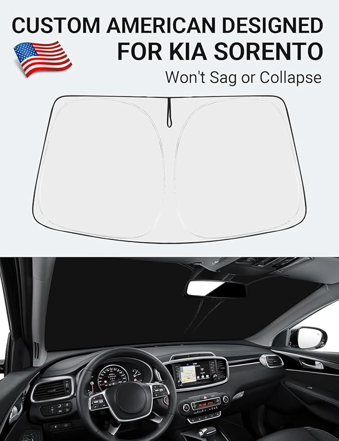 Proadsy 2025 Upgrade Windshield Sun Shade Custom Fit Kia Sorento 2016-2020 4-Layer Foldable Front Sunshade Protector Sun Visor Blocks UV Rays Keep Car Cooler Accessories