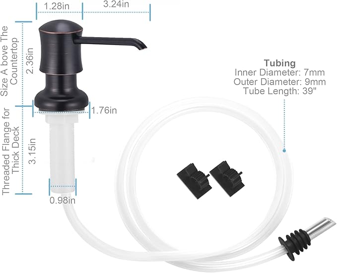 SAMODRA Sink Soap Dispenser and Extension Tube Kit, ABS Pump Head Bronzed Built in Design with 39” Extension Tube to Soap Bottle, No More Messy Refills(No Bottle)