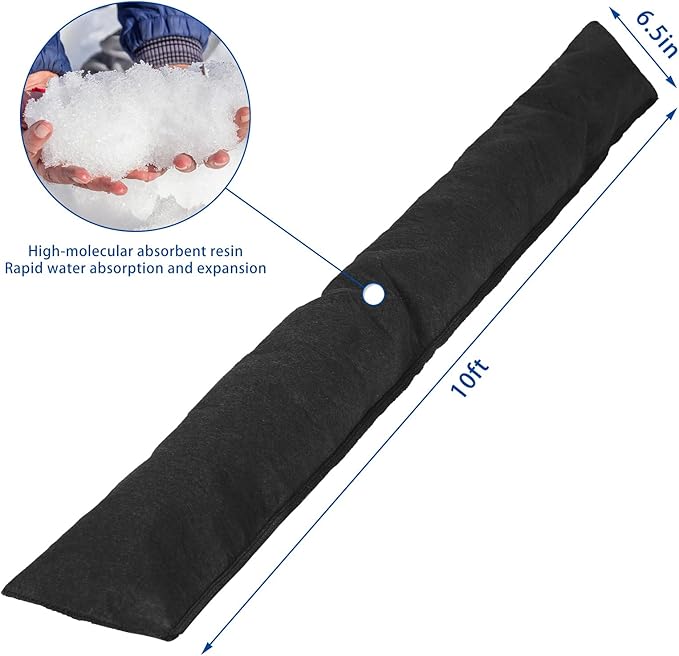 Berlune 5 Pcs Water Barrier 10 ft x 6.5 in Flood Barrier for Home Reusable Absorbent Prevention Barrier Sandless Sandbag for Flooding Green Water Activated Barrier for Home Garage Door Basement(5 Pcs)