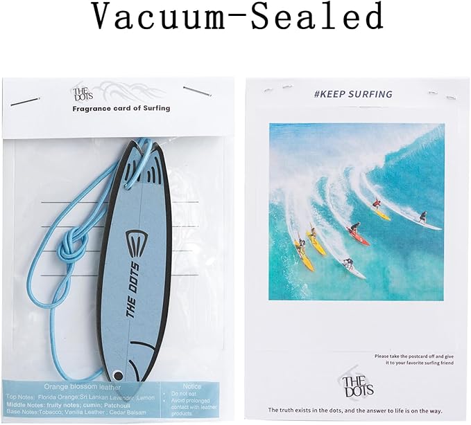 THEDOTS Series 15 Pack Assorted Surfboard Hanging Car Air Fresheners, 5 Unique Scents, Detachable Message Cards with Surfing Art, Long-lasting Scent, Gift for Car & Home