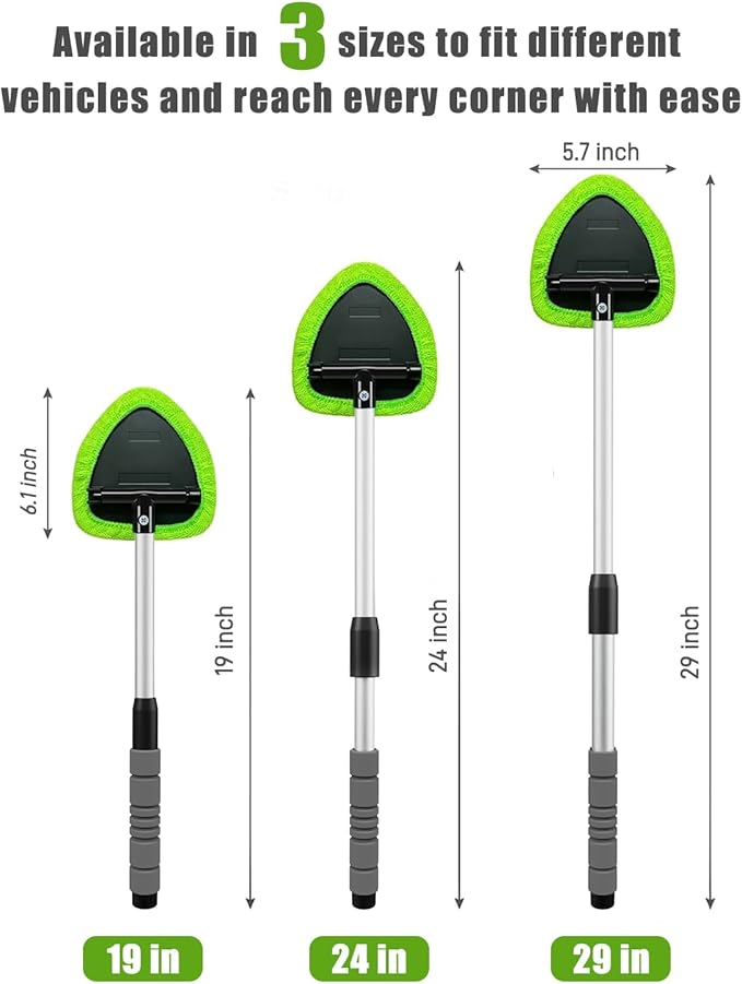 XINDELL Windshield Cleaner Tool – Upgrade Large Head Car Interior&Exterior Window Cleaning Kit with Extendable Handle & 4 Microfiber Pads, Auto Wiper Brush for Car, Trucks, SUVs, RVs & Home Windows