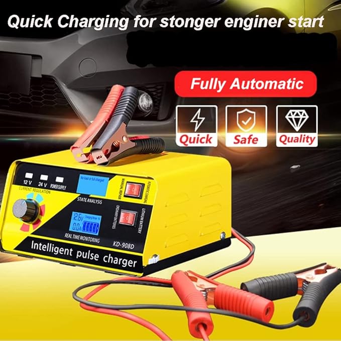 12V 24V Car Battery Charger, 15A Lead-Acid Lithium Battery Charger, Smart Trickle Charger Maintainer, Deep Cycle Battery Repair Charger Automotive Desulfator for Car Motorcycle Truck Boat Lawn Mower