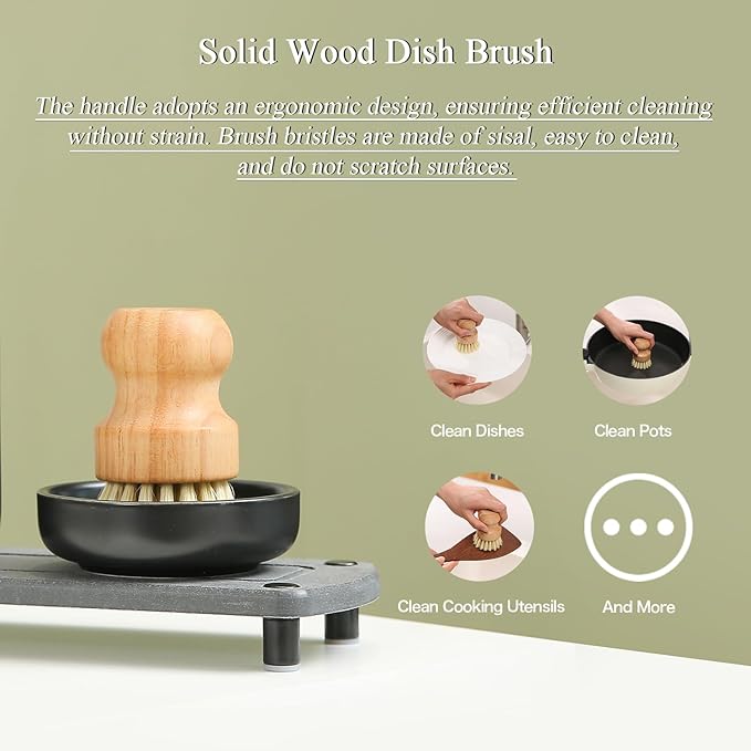 MOMEEMO Soap Dispenser for Kitchen Sink Comes with Stainless Pumps, Instant Dry Tray, and Dish Scrub Brush, Suitable for Black and White Kitchen Decor. (Black & White)