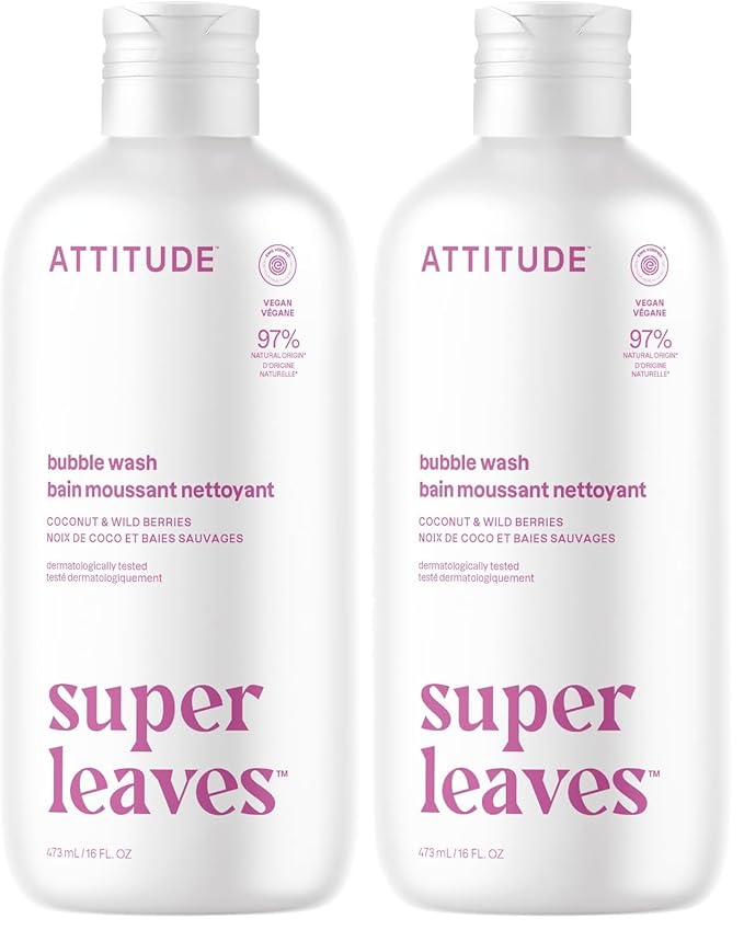 ATTITUDE Bubble Bath, EWG Verified, Plant and Mineral-Based, Dermatologically Tested, Vegan Body Care Products, White Tea Leaves, 16 Fl Oz (Pack of 2)