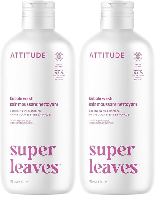 ATTITUDE Bubble Bath, EWG Verified, Plant and Mineral-Based, Dermatologically Tested, Vegan Body Care Products, White Tea Leaves, 16 Fl Oz (Pack of 2)