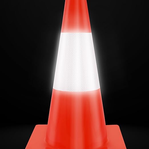 RELIANCER 4PCS 18" Traffic Cones PVC Safety Road Parking Cones Weighted Hazard Cones Construction Cones for Traffic Fluorescent Orange w/4" Reflective Strips Collar