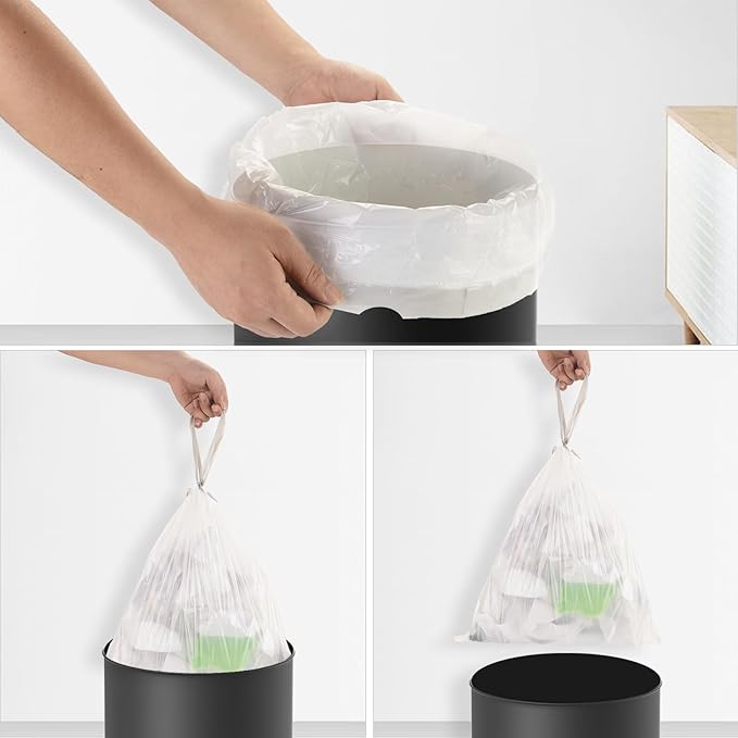 8-Gallon Garbage Bags Medium Drawstring-Trash-Bag - 80 Counts Strong Heavy Duty Unscented Contractor Recyclable Plastic Liner for Restroom Waste Basket Clear White, 4 Rolls heihaily