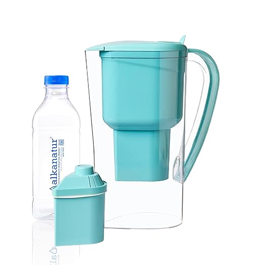 Alkanatur Drops Low Emission Water Filter Pitcher - Hydrogenates + Ionizes + Provides Magnesium Removes Chlorine, Metals, Fluorides, Microplastics, and More - Certifeid UNE 149101:2015