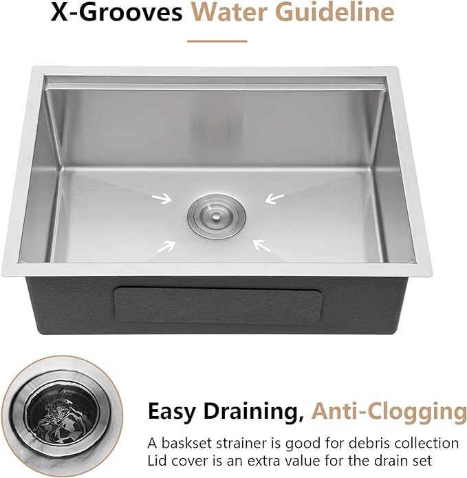 Dcolora 27 Inch Undermount Kitchen Sink Workstation 16 Gauge 304 Stainless Steel Large Single Bowl Under Counter Sinks, Round Corner 27"x19"x10", DC-U7703