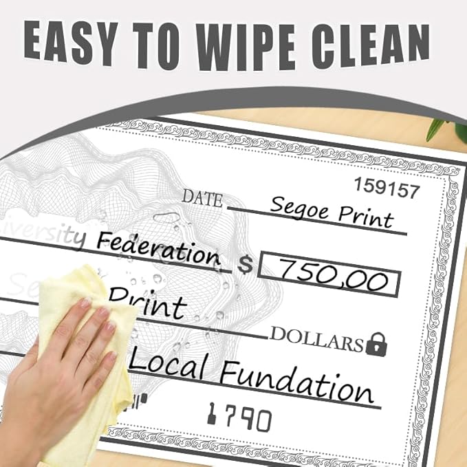 40x16 Inch Big Check Giant Check | Dual-Color Dry Erase Presentation Check | Waterproof Reusable Sign for Charity Events & School Awards with 2 Markers & Guide