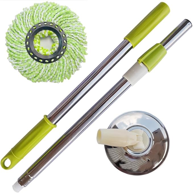 Spin Mop Replacement Handle, 47.6-inch 360 Degrees Rotating Telescopic Replacement Mop Stick with a Robust Stainless Steel Disc for Spin Mop Bucket Cleaning System (Stainless Steel Disc,Green)