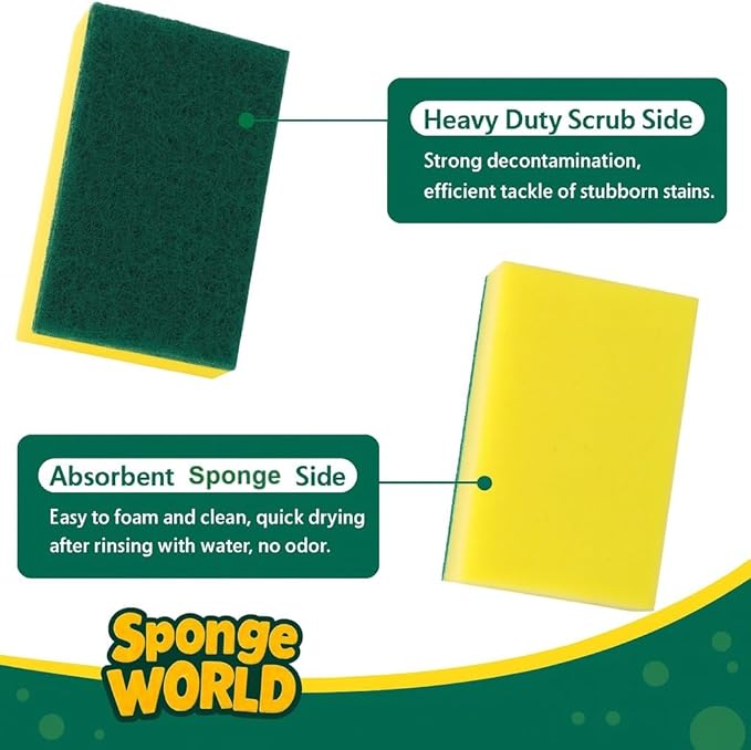Dish Sponge, Scrub Sponge Kitchen 24 Pack, Heavy Duty, Kitchen Sponges, 7x10 cm, Pads for Dishes, 24 Pack Sponges for Dishes for Use Everyday for Tough Messes dualsided