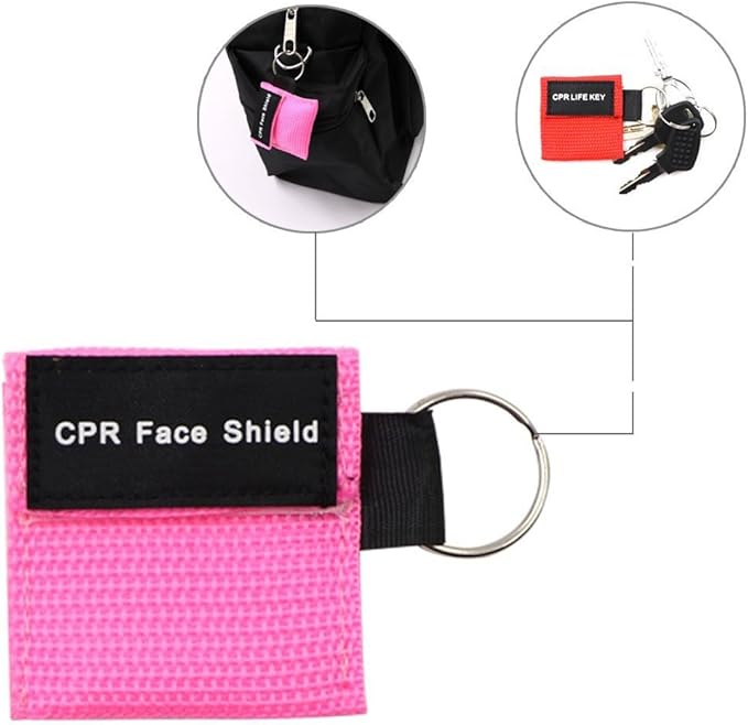 Pack of 12pcs CPR Mask Keychain Ring Emergency Kit CPR Face Shields for First Aid or CPR Training (Red-12)