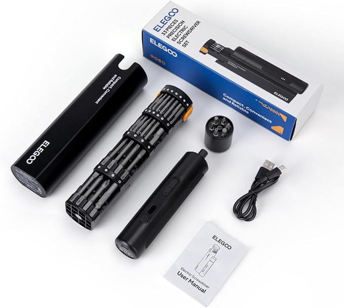ELEGOO 33-in-1 Electric Screwdriver Set with LED and Precision Screwdrivers, 1500mAh Battery, Power Tool Kit for 3D Printer Maintenance, Small Electronics Repairs, Engineers, DIY Electronics