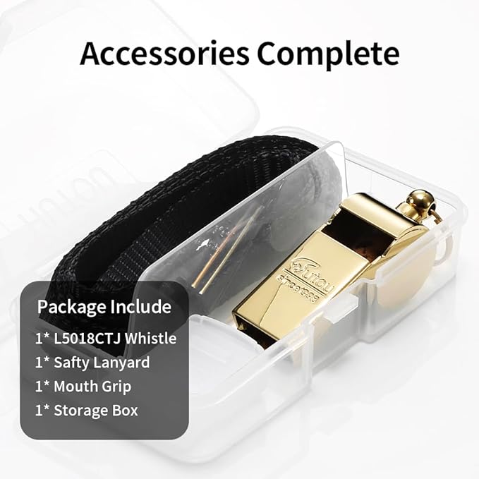 HUTOU Brass Whistle L5018CTJ with Lanyard, Golden, Ideal for Coaches, Teachers and Hikers