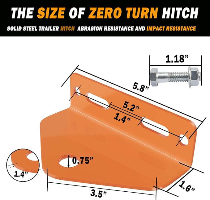 Universal Heavy Duty Zero Turn Mower Trailer Hitch - 3/4'' Trailer Hitch Mount - 3/16 Inch Thick and Rugged Steel with 2 Nuts and Bolts