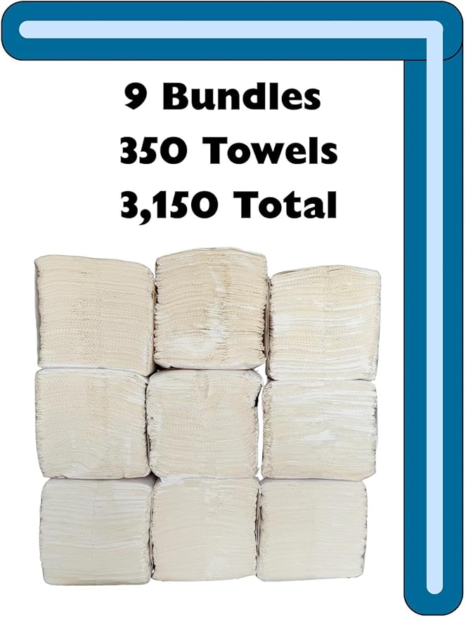 Multi-Fold Paper Towels, 9.5 x 10.5 Inches, 3150 Sheets, 1-Ply Crepe Paper, 9 Bundles