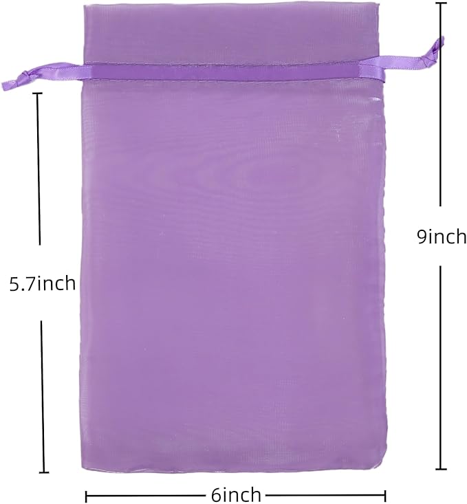QIANF 20 Pcs Purple Organza Bags 6X9 inch for Wedding Favors with Drawstring, Large Mesh Gift Bags Jewelry Pouch for Candy Bridal Shower Party Favor Baby Shower Christmas