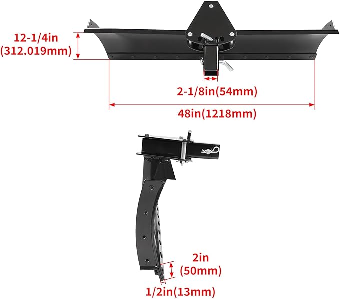 Scrape Blade Implement 3-Point 48" 2 Inch Receiver for ATV UTV Tractor Adjustable Degrees Rear Grading Blade Attachment Driveway Grader Ground Leveler Snow Plow Kit