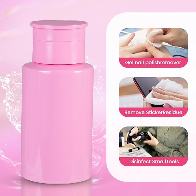 2 Pack Pink Push Down Pump Dispenser - Nail Polish Remover Pump Empty Refillable Bottle Containers for Makeup Remover Micellar Water Facial Toner, 200ml 6.7oz